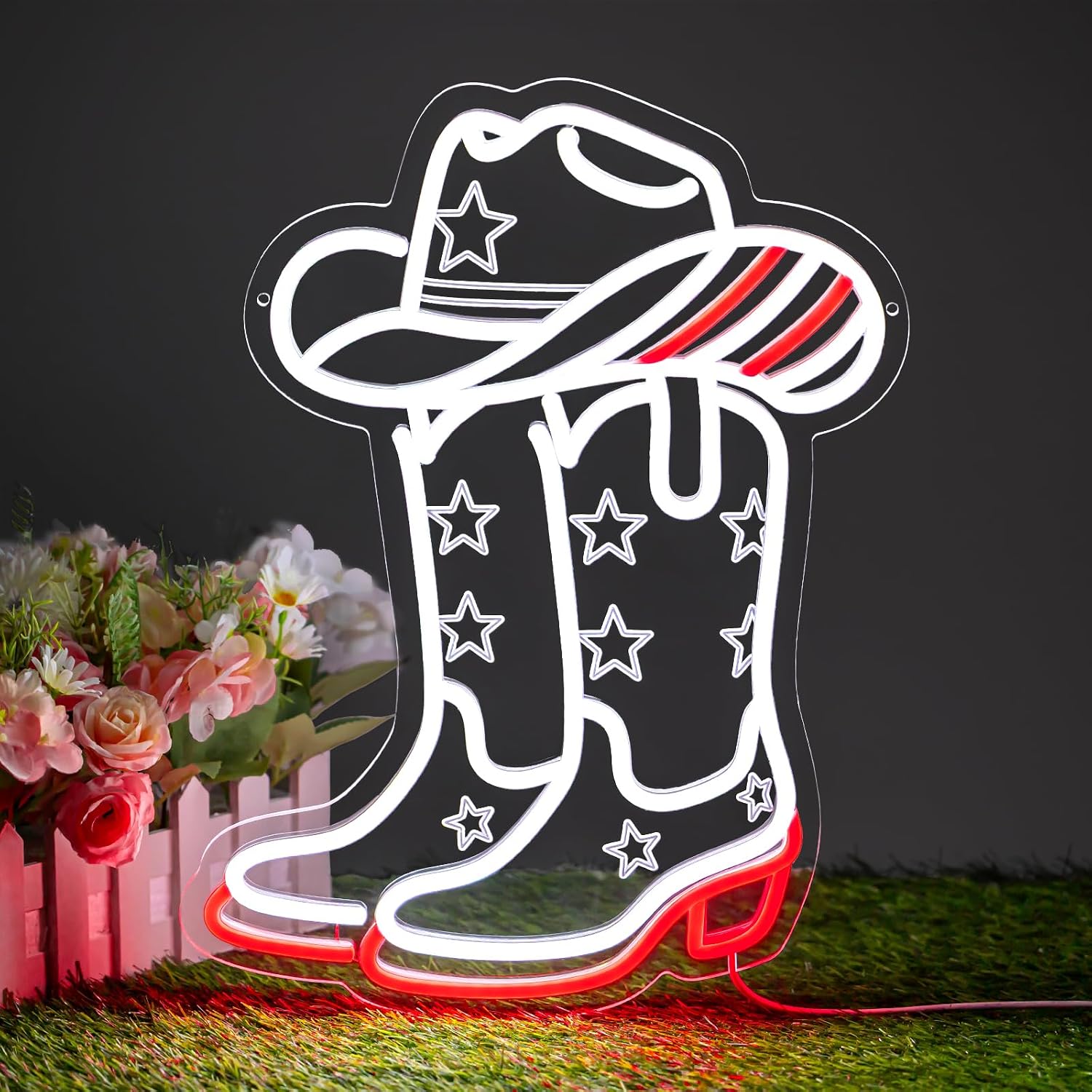 Boots - Cowboylaarzen en hoed LED neonreclame, USB-aangedreven