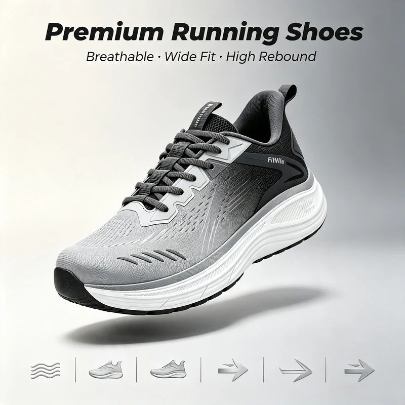 Fitville herensneakers, extra  - Wide Toe Box Running Sneakers recensie en prijs
